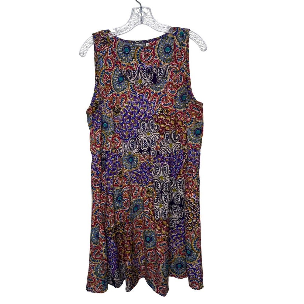 Earthbound Trading Co Womens XL Paisley Mandala Sleeveless Dress Boho Mini